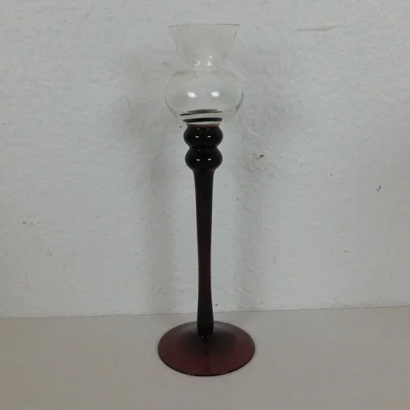 Purple Amethyst Bud Vase & 2 Taper Candle Holders Glass Eclectic Grouping 8-9" - Picture 6 of 9